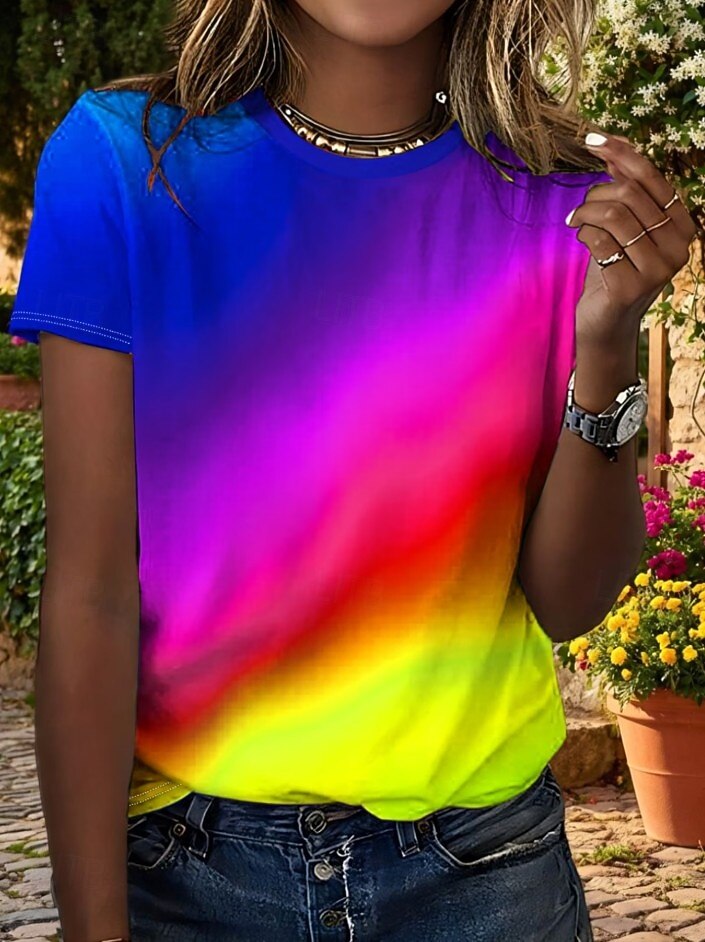 Femmes T-shirt Imprimé Graphique Abstrait Bohème ancien Élégant Manche Courte Col ras du cou Hauts Réguliers Quotidien Bleu Jaune Rose Claire Violet Claire Fuchsia Été Printemps de 2026 ? $22.99 –P1