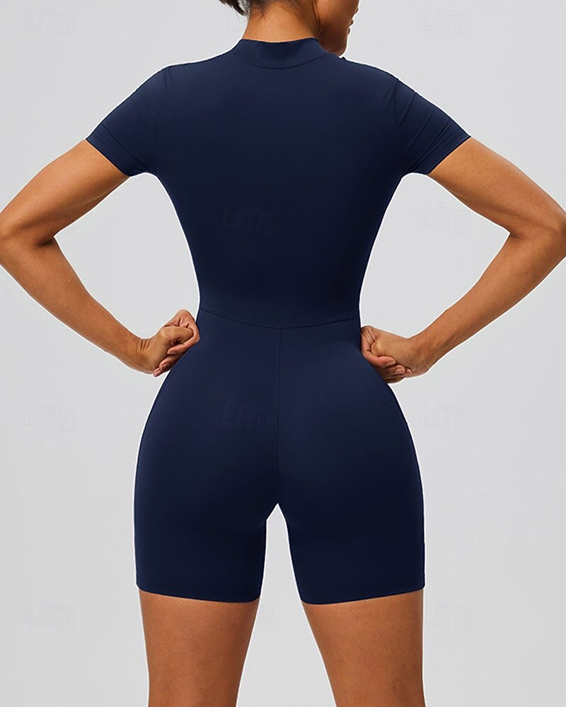 Per donna Tute da allenamento Tutina Tasca Cerniera Frontale Tinta unica Body Estate Primavera Autunno Bianco latte Nero Corsa Fitness Yoga Sollevamento glutei Asciugatura Rapida Elastico Manica Corta del 2026 a $30.99 –P8