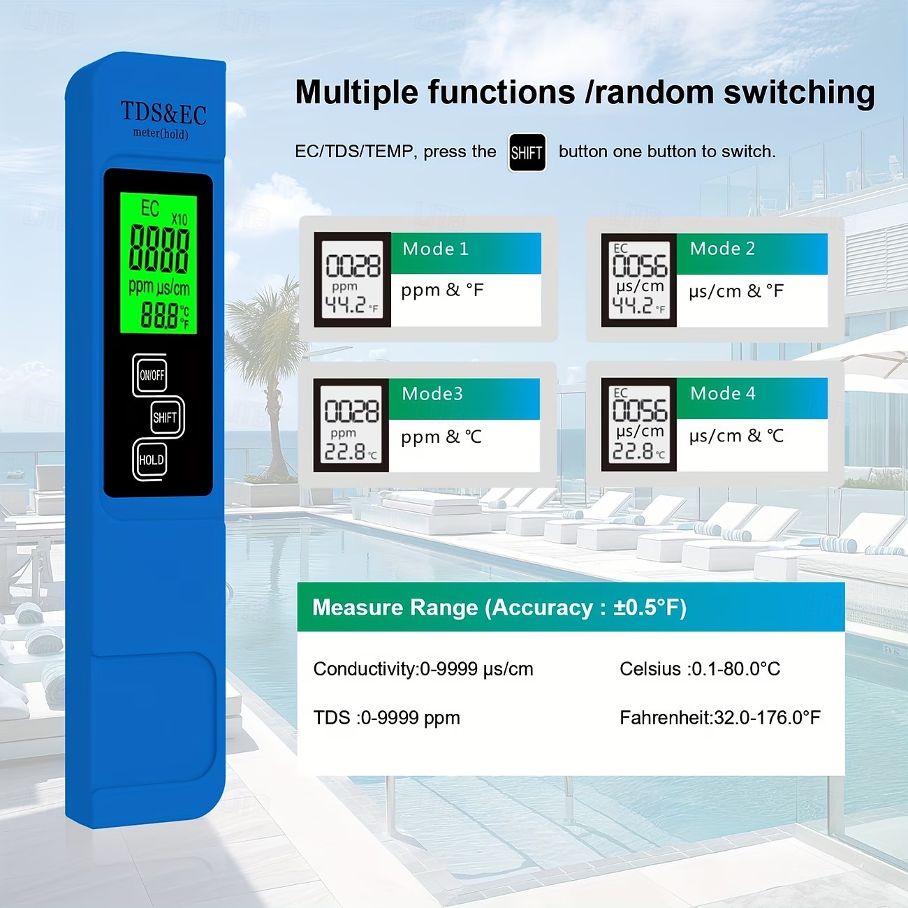 4 ב-1 TDS &בודק מים EC, אפשרויות צבע כפולות לבן/כחול, קריאה מהירה עם תאורה אחורית, מדידה מדויקת 0-9999ppm, התראת צבע למי שתייה &שימוש באקווריום 2026 - $11.99 –P4