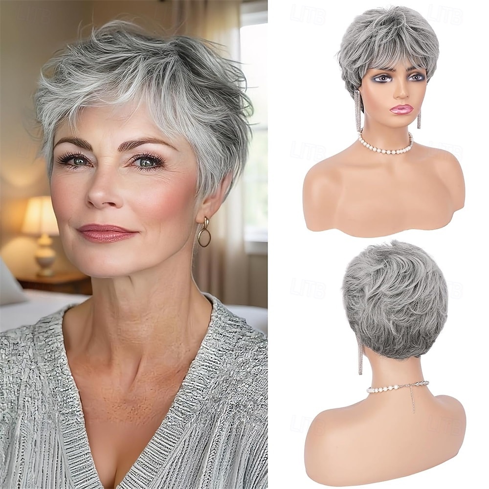 Gray Pixie Wigs for Women - Short Natural Layered Haircut  display picture 3