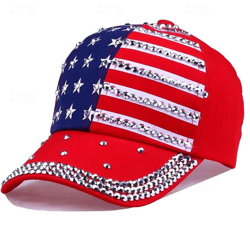 Cappellino da baseball patriottico con bandiera americana e strass a forma di stella, cappellino regolabile da uomo e donna, cappello da sole per esterni, 4 luglio, Giorno dell'Indipendenza, 250° del 2026 a $16.99 –P8