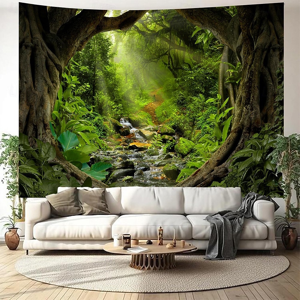 Tropical Jungle Ancient Forest Wall Tapestry Sunbeams Mossy Trees Stream Nature Landscape Wall Hanging Home Decor Living Room Bedroom Office Backdrop Art Mural 2026 - $20.99 –P1