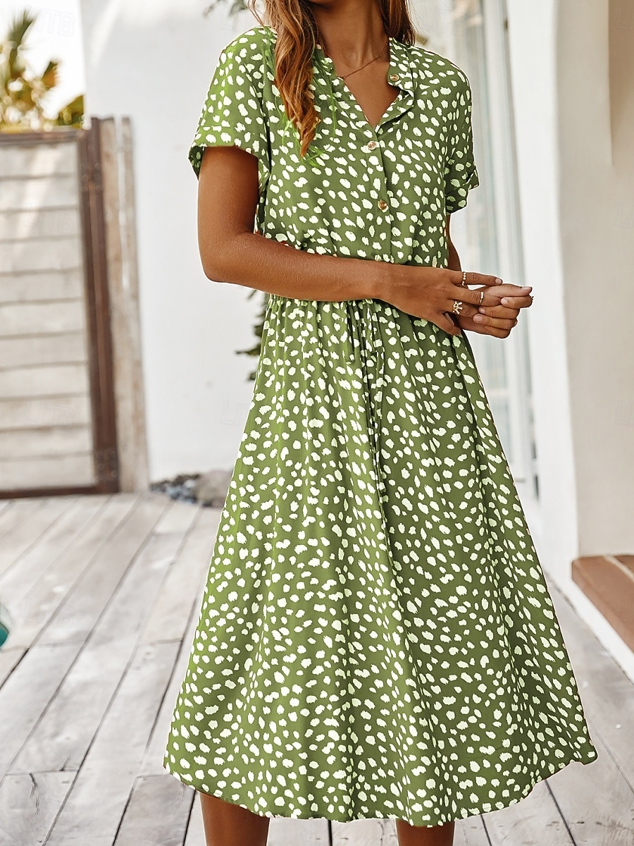 Dame Midikjole Uformell kjole Floral kjole Elegant Mote Moderne utendørs Feriereise Ut på byen Normal Blomstret Kortermet V-hals Blå Hvit Gul Navyblå Sommer Vår 2026 - $28.99 –P13