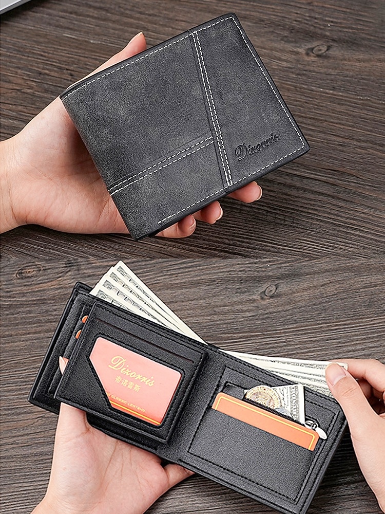Portafoglio da uomo vintage in similpelle, con design a più scomparti, finitura effetto invecchiato retrò, multicolore, materiale PU resistente, ideale per viaggi e uso quotidiano casual. del 2026 a $9.99 –P5