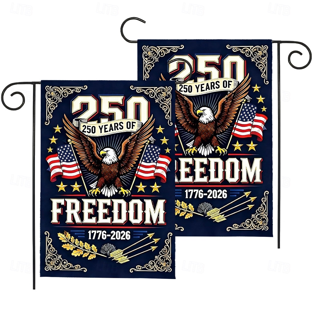 Lot de 2 drapeaux commémoratifs américains pour le 250e anniversaire de l'indépendance de l'Amérique (1776-2026), arborant un aigle majestueux aux ailes déployées. Célébration du semi-quincentenaire et du 4 juillet. de 2026 ? $17.99 –P1