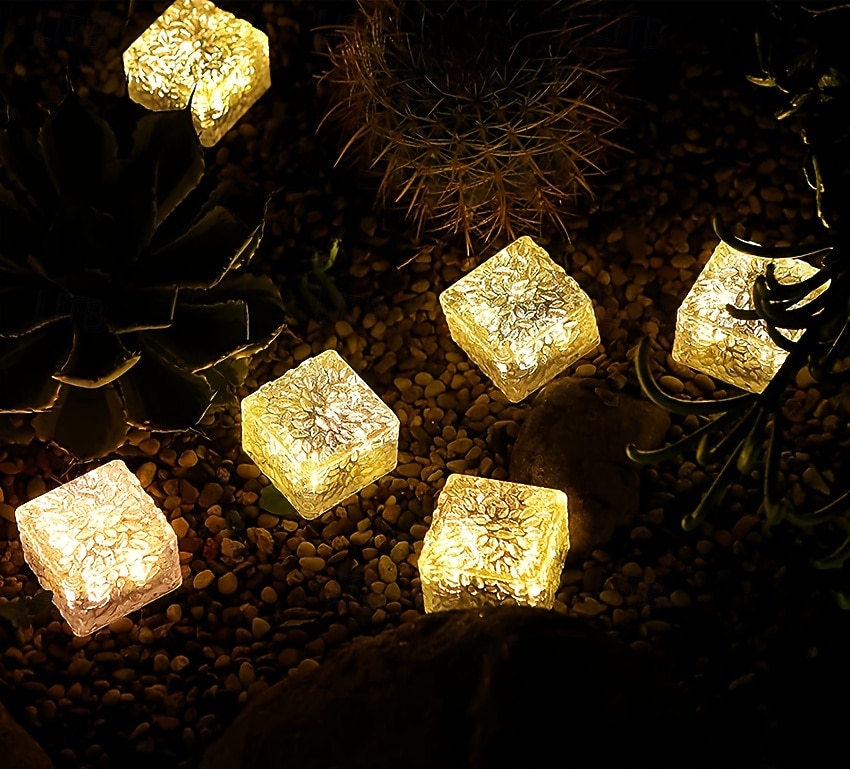 2026年 大型屋外ソーラー防水ガラスアイスブリックパスライト6個セット、庭、庭、芝生、通路、別荘、農場、パティオ、階段用装飾LEDランプ – 夏の雰囲気のある景観照明  コレクション – $53.99 –P4