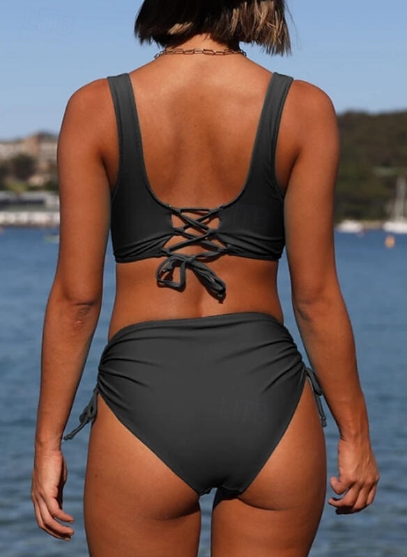 Femmes Maillot de bain froncé Ensembles de bikini Maillot de bain Couleur Unie Côté froncé Protection UV Élastique Sans manches Maillot de Bain Maillot de bain Surf Plongée Natation Été de 2026 ? $18.99 –P4