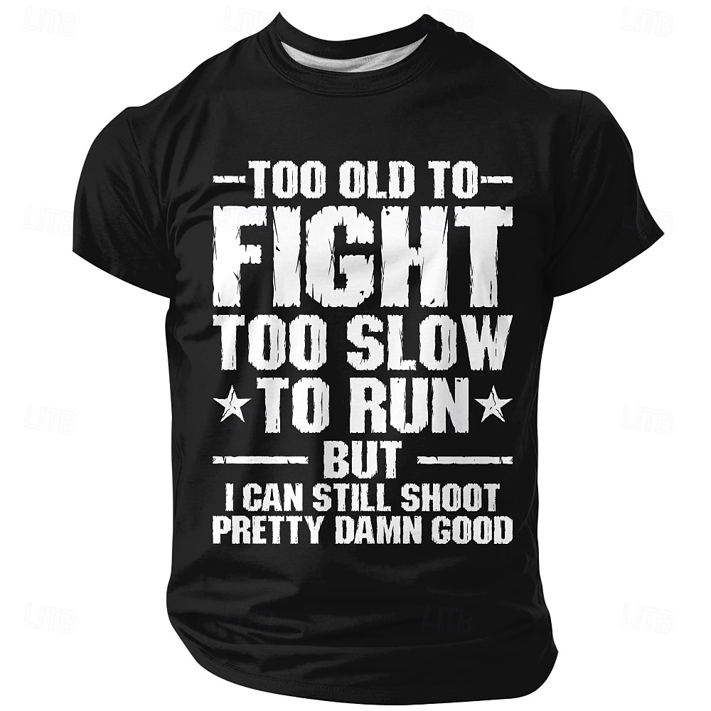 Maglietta da uomo divertente con scritta "troppo vecchio per combattere, troppo lento per correre", verde militare, ancora spara, grafica, regalo tattico per veterani, abbigliamento 2A, stampa effetto del 2026 a $21.99 –P4