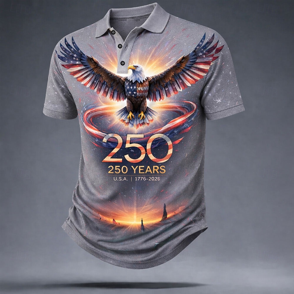 4th of July 2026 250th Men's American US Flag Polo Shirts Short Sleeve Polo Shirts Lapel Casual Athleisure Daily Wear Festival Outfit 3D Print Buttons Summer Spring Blue Red Gray 2026 - $21.99 –P3