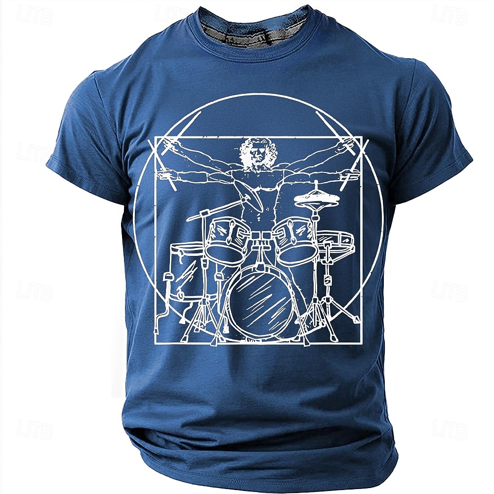 Men's Vitruvian Drummer Funny Drumming Parody T-Shirt Renaissance Art Mashup Percussionist Gift Rock Band Music Lover Graphic Tee Casual Short Sleeve Designer Apparel S-5XL 2026 - $21.99 –P9