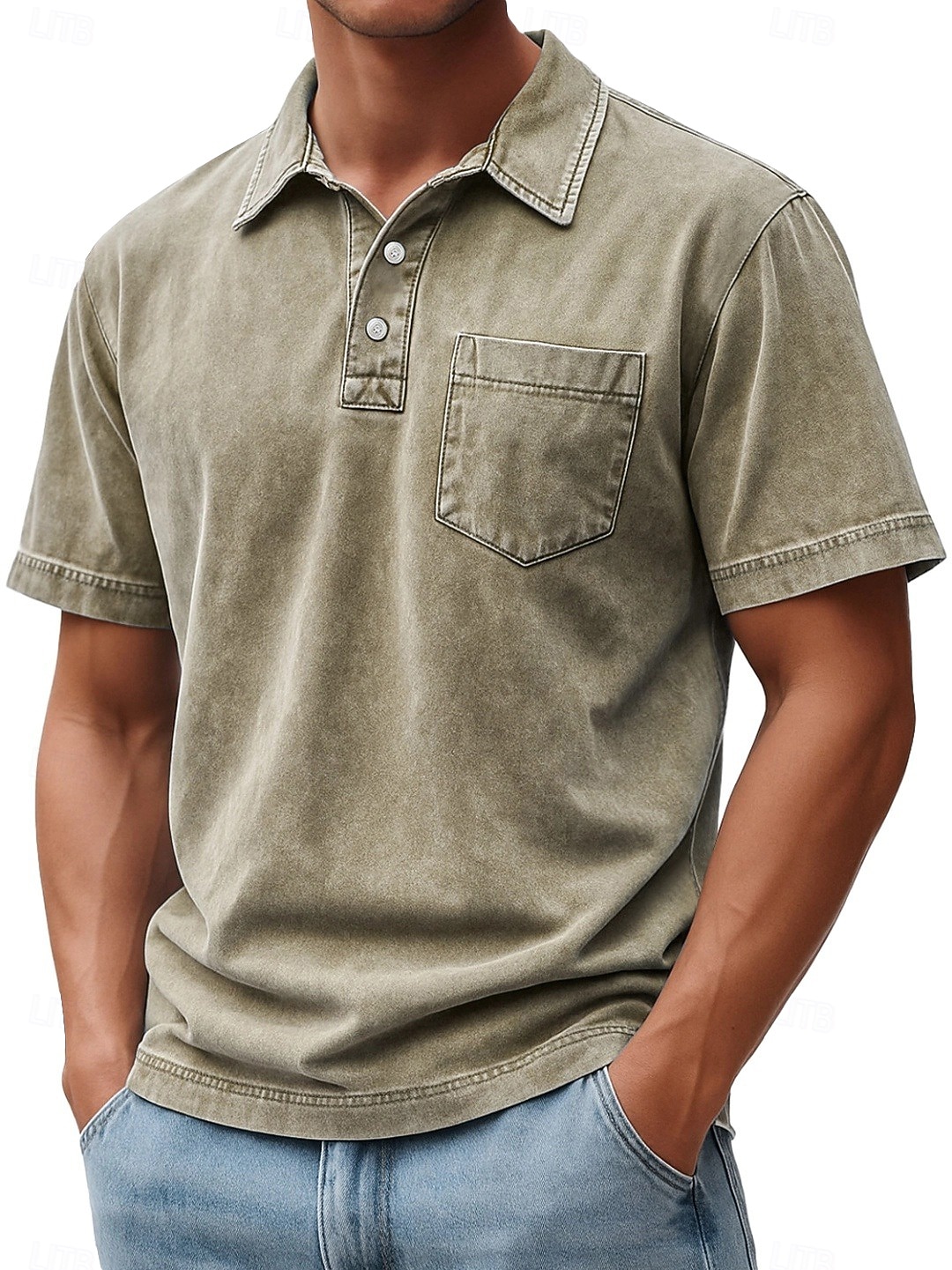 Homme Polo Chemise 100% coton délavée à l'acide Occasionnel Fête Revers Manche Courte Mode Basique Uni Vintage Affligé Été Printemps Toutes saisons Coupe régulière Marron foncé Noir Vert Claire Rose de 2026 ? $31.99 –P10