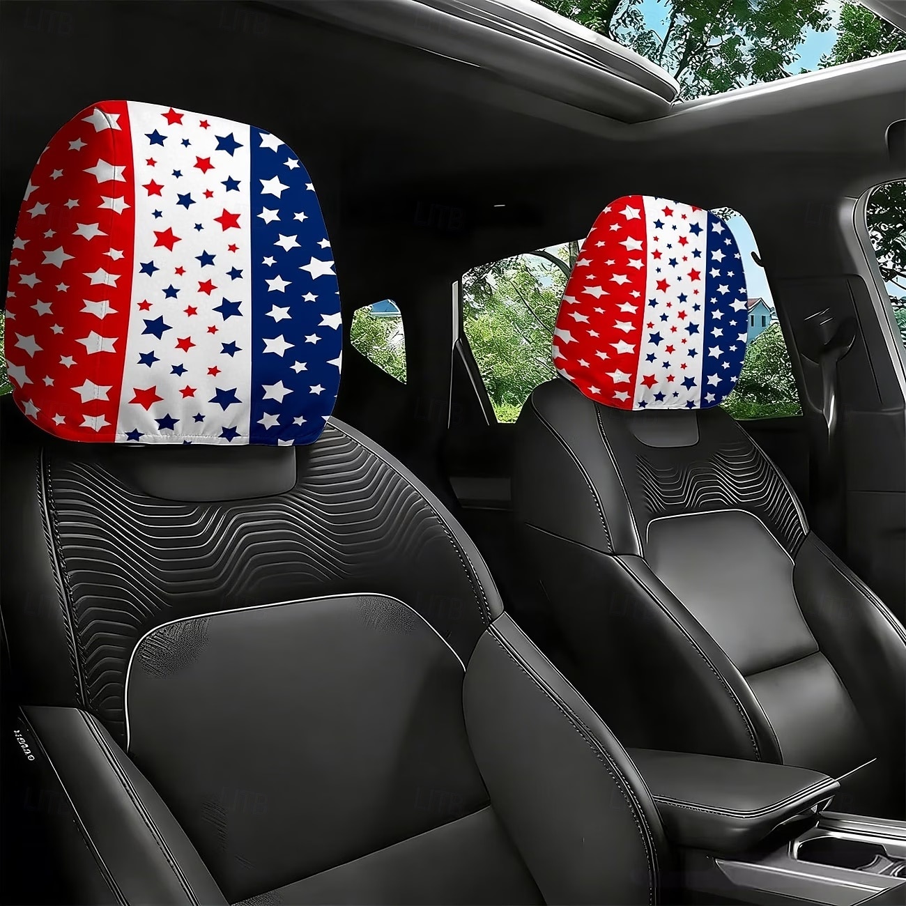 2 fundas para reposacabezas de coche con diseño de bandera estadounidense, con estampado de estrellas y rayas rojas, blancas y azules, ajuste universal, fácil de limpiar, suave y cómoda, ideal para 2026 - $9.49 –P2