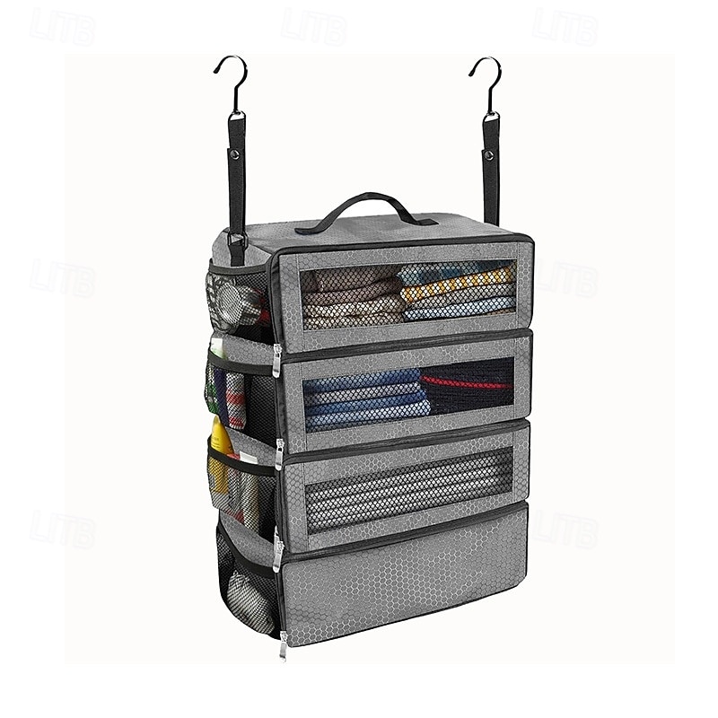 حقيبة تخزين معلقة كبيرة السعة، 4 طبقات، قابلة للطي، متعددة الوظائف، مناسبة لتخزين الملابس، الشماعات، الأمتعة، والملابس الخارجية 2026 - $21.99 –P17