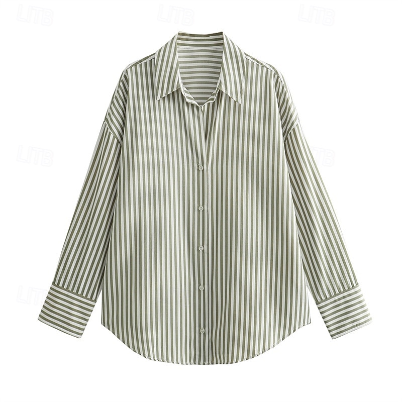 Dames Overhemd Overhemden met linnenlook Button-down overhemd Blouse Gestreept Stijlvol Klassiek Modern Lange mouw Revers Normale tops Dagelijks Feestdagen Uitgaan blauw Geel Blozend Roze Rood 2026 - $29.99 –P2