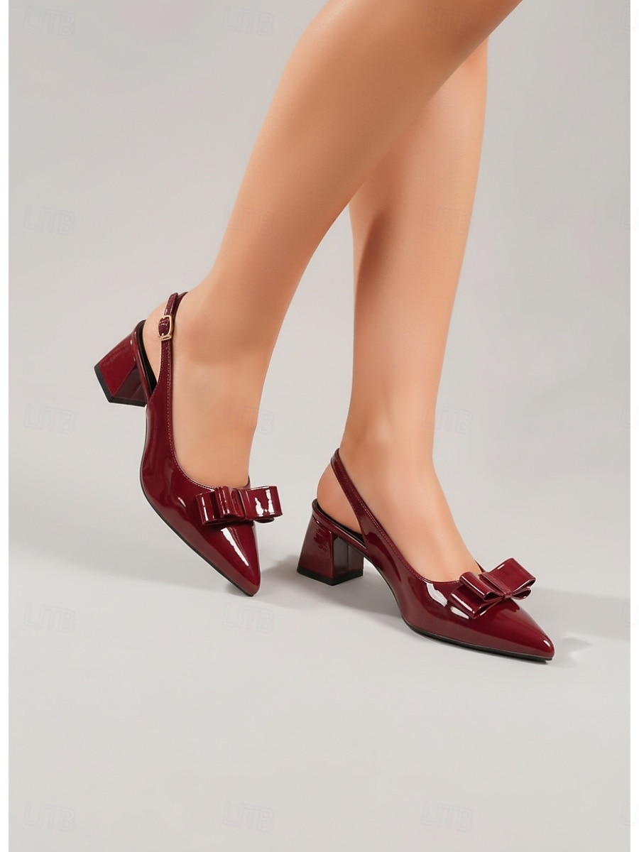 Elegante damespumps van marineblauw lakleer - chique pumps met spitse neus en strik. &Stevige blokhak voor kantoorwerk, business casual &dagelijkse professionele kleding 2026 - $46.99 –P4