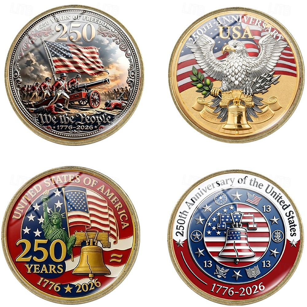 4pcs U.S 250th Anniversary Necklace Set – 2D Eagle & American Flag Pendant, Patriotic Commemorative Jewelry, 1776-2026 Collectible, Independence Day, 4th of July, USA Pride Gift 2026 - $15.99 –P8