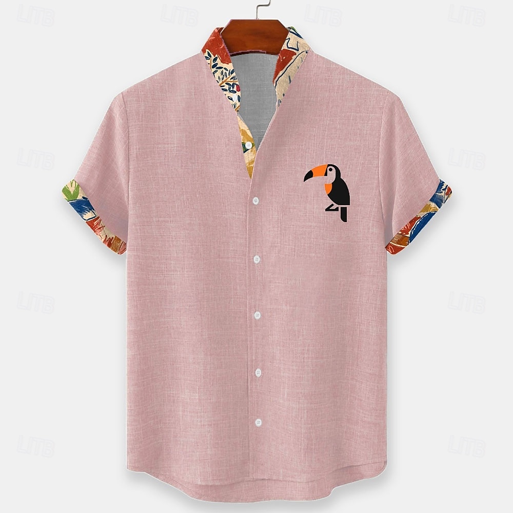Men's Bird Tropical Plants Toucans Summer Hawaiian Shirt Button Up Shirt Stand Collar Shirt Short Sleeve Hawaiian Casual Beach Vacation Wear Summer Spring Mandarin Collar 3D Print Linen Like Shirt 2026 - $25.99 –P4