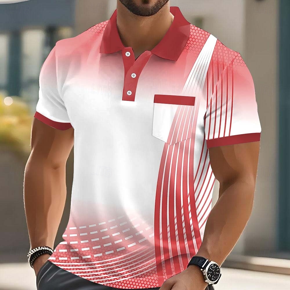 Voor heren Abstract Meetkundig Poloshirts Korte mouw Poloshirt Overhemden met kraag Casual Buiten Sportkleding Alledaagse kleding 3D-afdrukken Knop Lente zomer blauw Rood Paars 2026 - $24.99 –P4