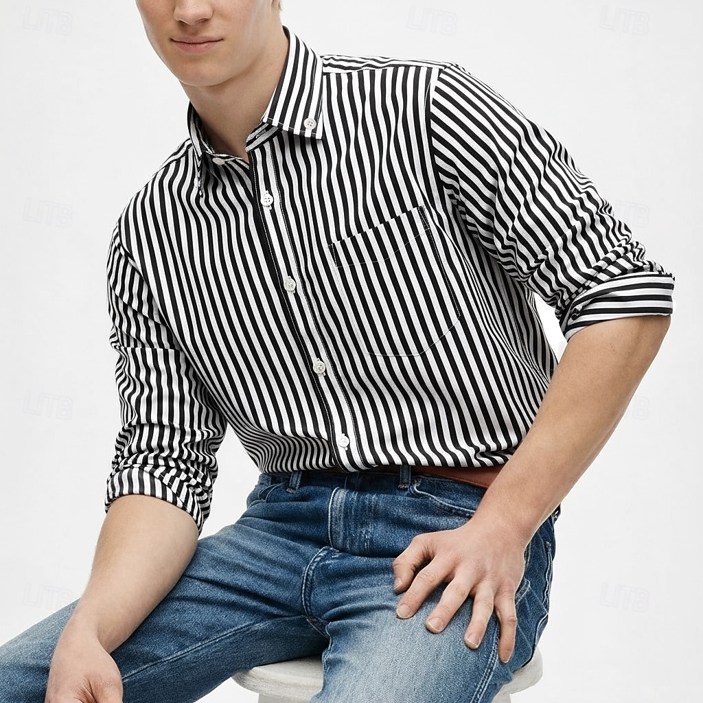 Per uomo Camicia Camicia elegante Camicia button-down Strisce verticali Casuale Quotidiano Blu marino Manica Lunga Collo ripiegato Tutte le stagioni Abbigliamento Patchwork del 2026 a $20.99 –P5