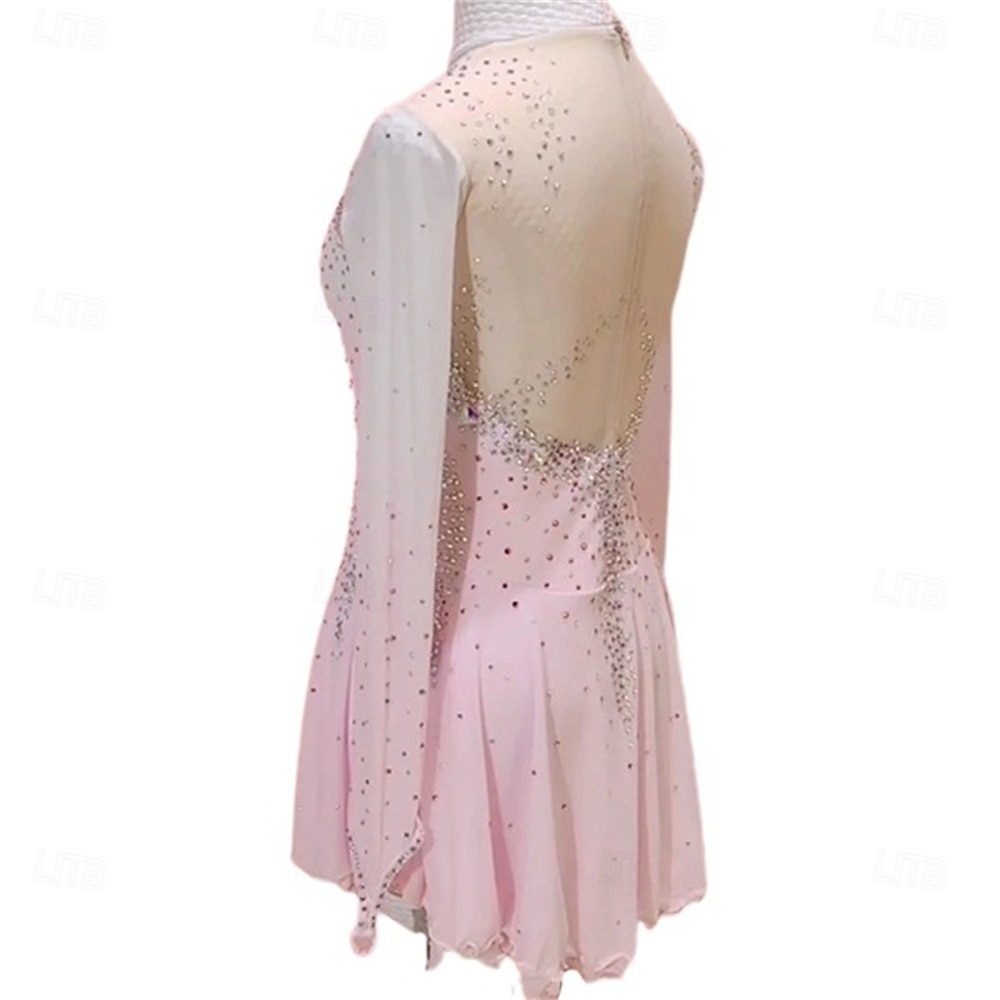 Abito da pattinaggio artistico Ragazze Pattinaggio sul ghiaccio Vestito Rosa Patchwork Schiena aperta Elasticizzato Allenamento Competizione Vestiti da pattinaggio sul ghiaccio Classico Cristallo del 2026 a $221.89 –P4