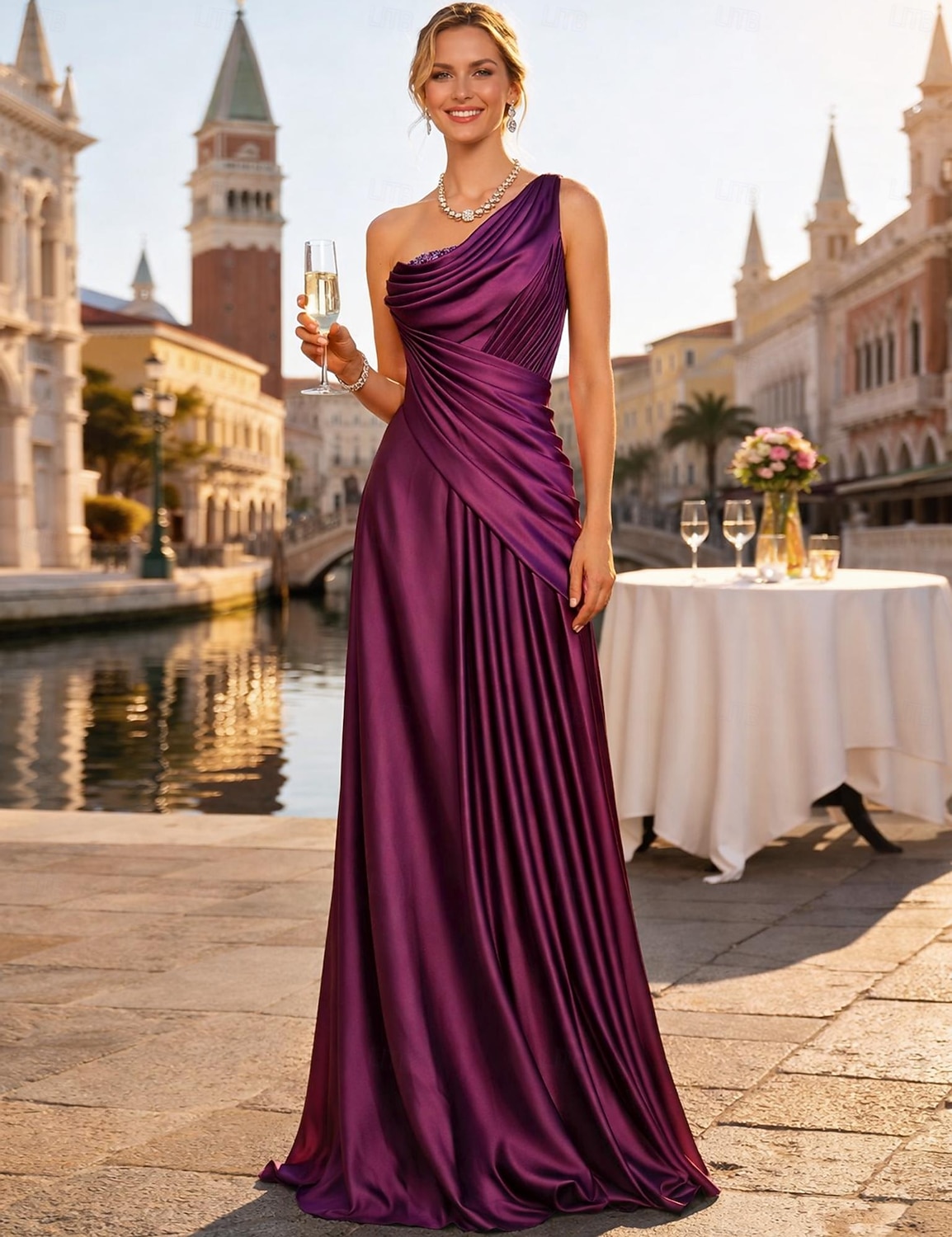 Sheath Column Floor Length Prom Dresses Evening Gown Ball Gown Formal Dress Elegant Sleeveless One Shoulder Formal Evening Fall Wedding Guest Satin Backless with Pleats Crystals Draping 2026 - $172.99 –P1