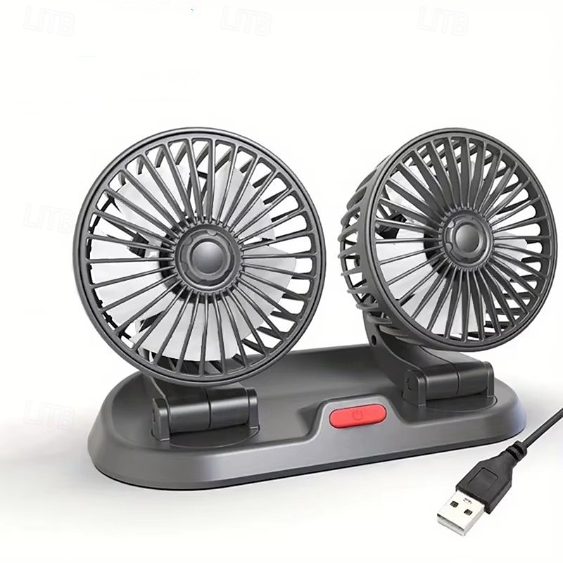 Dubbelhuvudig bilfläkt 12v 24v USB-driven, 360° roterbar bärbar fordonskylfläkt, tyst kraftfull billuftcirkulator för instrumentbrädans nackstöd, universell passform för bil, SUV, lastbil, husbil, 2026 - $41.99 –P4
