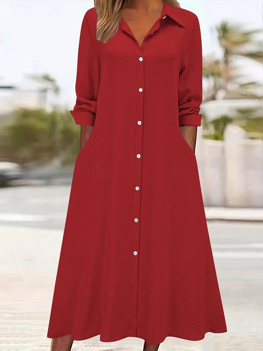 Femmes Robe Midi Robe Chemise Robe Décontractée Robe trapèze Robe en faux lin Mode Basique Moderne Quotidien Vacances Sortir Coupe régulière Uni manche longue Col de chemise Bleu Noir Vin Orange de 2026 ? $28.99 –P14