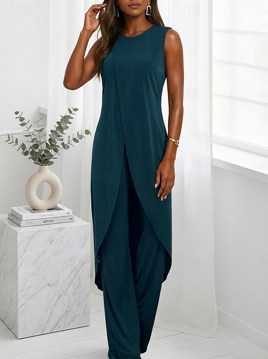 Women's Pants Sets Sleeveless Round Neck Plain Ruched Patchwork Elegant Fashion Streetwear Casual Daily Outdoor Black Red Purple Summer Loose Fit 2026 - $29.99 –P5
