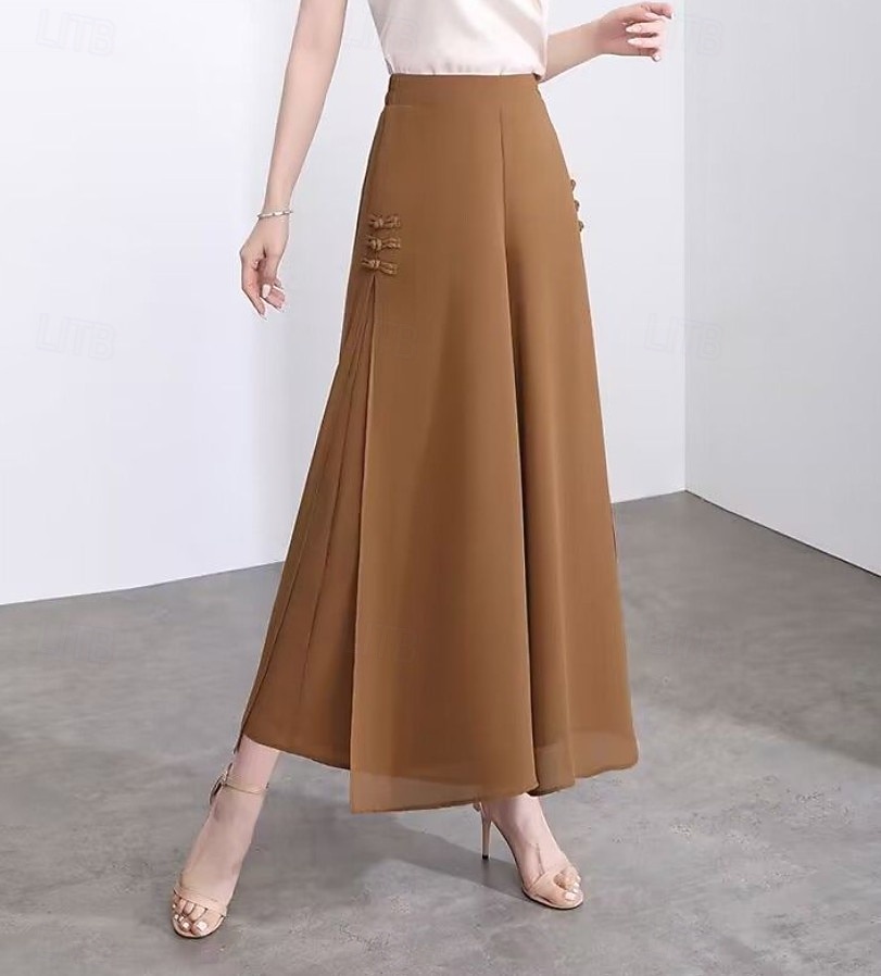 Per donna Gamba larga Chinos Elegante Moda Streetwear Lunghezza al polpaccio Vita Alta Semplice Comodo Comodità Morbido Micro-elastico All'aperto Vacanza Streetwear Verde mela Vinaccia blu navy Nero del 2026 a $36.99 –P4