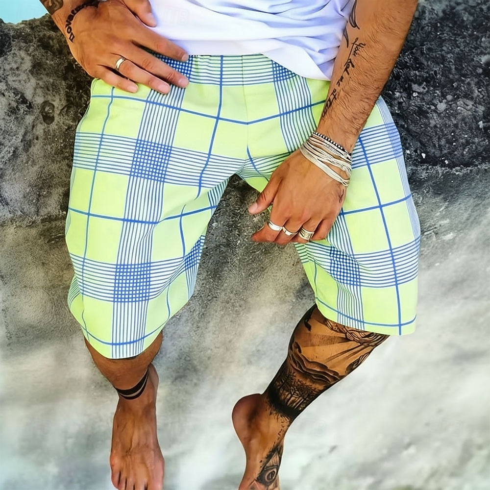 Herren Geometrisch Karo / Karomuster Sweat-Shorts Strandshorts Frottee-Shorts Mittlere Taille Modisch lässig Täglich Streetwear Ferien 3D-Druck Elastischer Kordelzug in der Taille Designer Bekleidung 2026 - $20.99 –P3