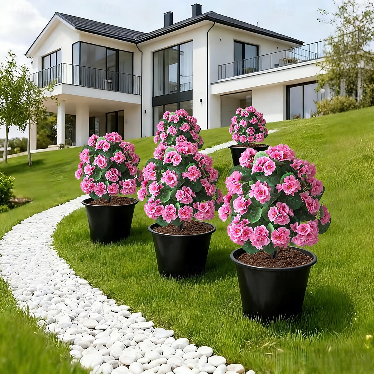 Paletto di fiori artificiali da 20 pollici per decorazioni esterne, gerani multicolore per giardino. &prato, plastica resistente che non sbiadisce, decorazione per tutte le stagioni del 2026 a $29.99 –P6