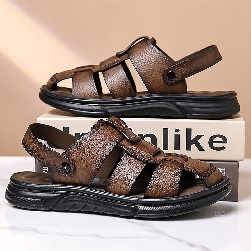 Sandalias casuales de verano de piel sintética para hombre: correas transpirables, tacón y plantilla ajustables, comodidad ligera, perfectas para vacaciones en la playa, resorts, piscinas y ocio al aire libre. 2026 - $46.99 –P15