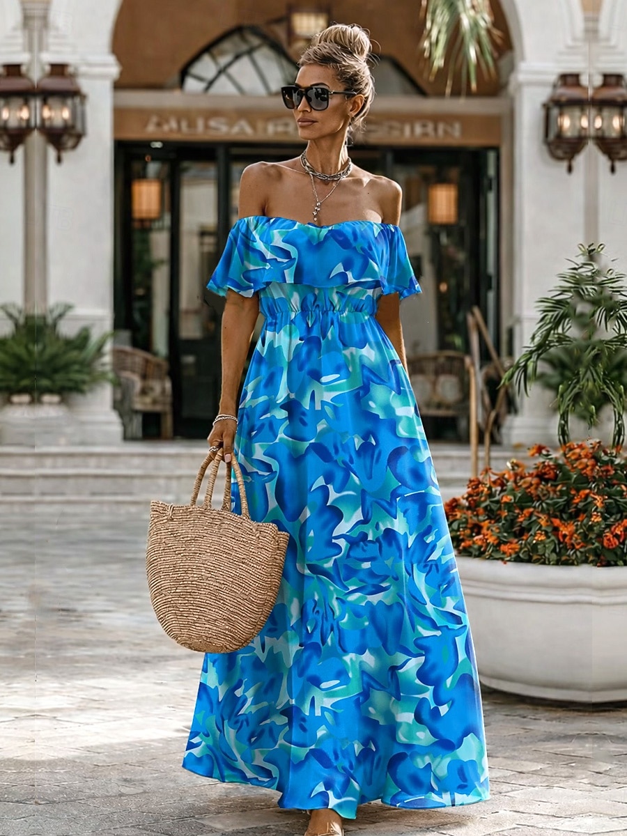 Women's Maxi Dress Chiffon Dress Bohemia Vacation Tropical Beach Party Wedding Regular Fit Floral Short Sleeve Off Shoulder Blue Light Green Pink Summer Spring 2026 - AU $76.69 Women's Maxi Dress Chiffon Dress Bohemia Vacation Tropical Beach Party Wedding Regular Fit Floral Short Sleeve Off Shoulder Blue Light Green Pink Summer Spring 2026 - AU $76.69