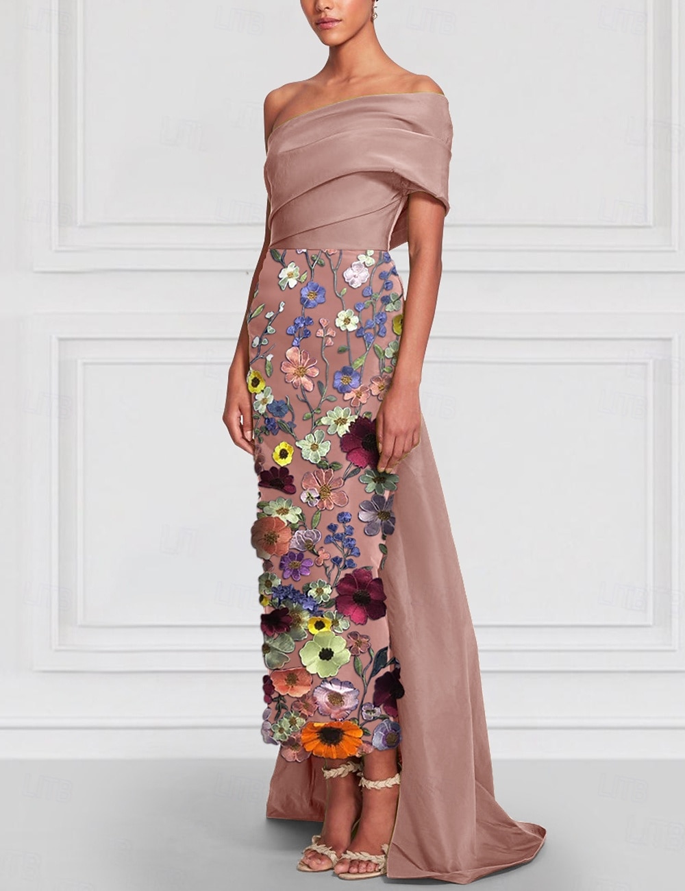 Sheath Column Tea Length Cocktail Dresses Evening Gown Ball Gown with Overskirt Formal Dress Elegant Sleeveless Off Shoulder Garden Party Wedding Satin with Bow(s) Embroidery 2026 - $195.99 –P7