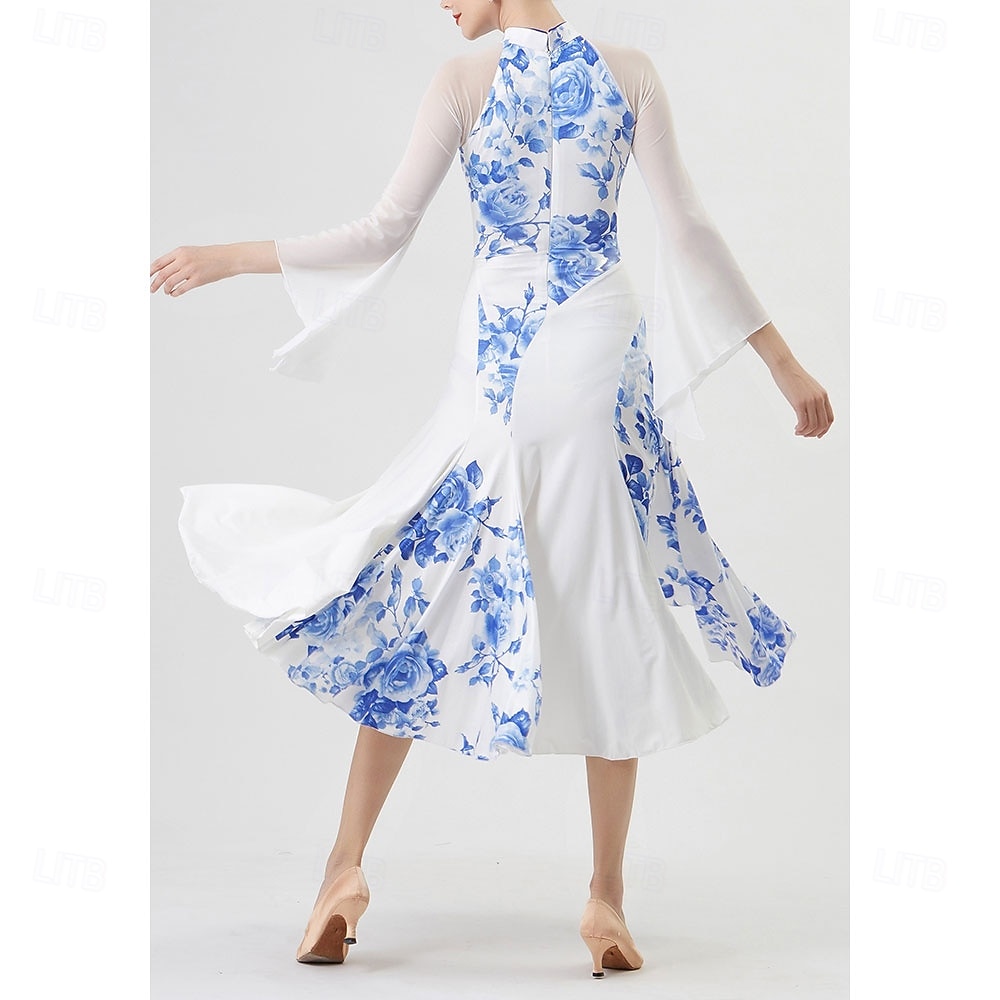 Tiodans Klänning Strass Blomtryck Plisserat Dam Fest Träning Prestanda Långärmad Hög Elastan Polyester 2026 - $305.49 –P2