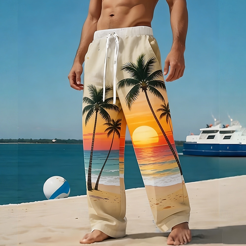 Homens Coqueiro Natureza e Paisagem Plantas Tropicais Calças Calça casual Calças largas Cintura Média Havaiana Ao ar livre Férias Roupa de Praia Cintura elástica com cordão Calças de linho com bolsos de 2026 por $27.99 –P1