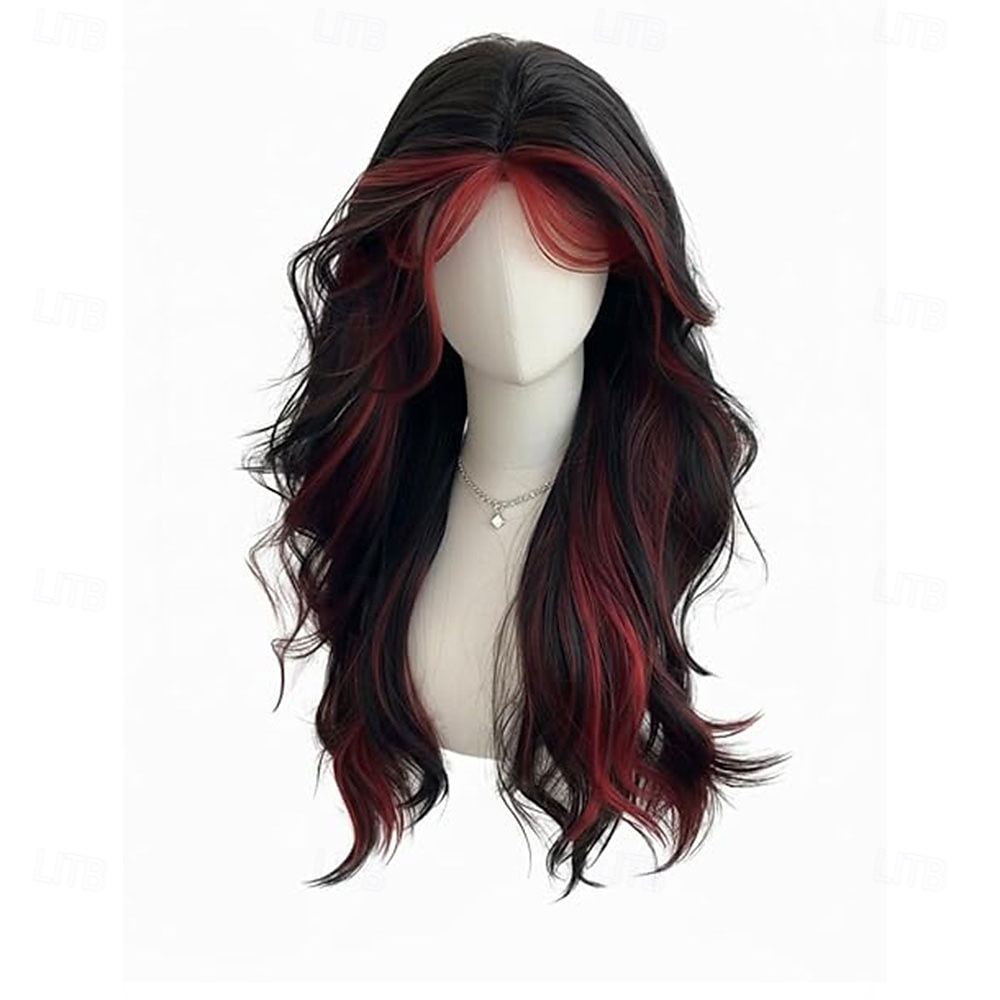Peruca longa ondulada com franja, em tom preto natural com mechas verdes. &Peruca sintética gótica lolita para cosplay, com risca ao meio e resistente ao calor, ideal para uso diário e festivais. de 2026 por $30.99 –P5