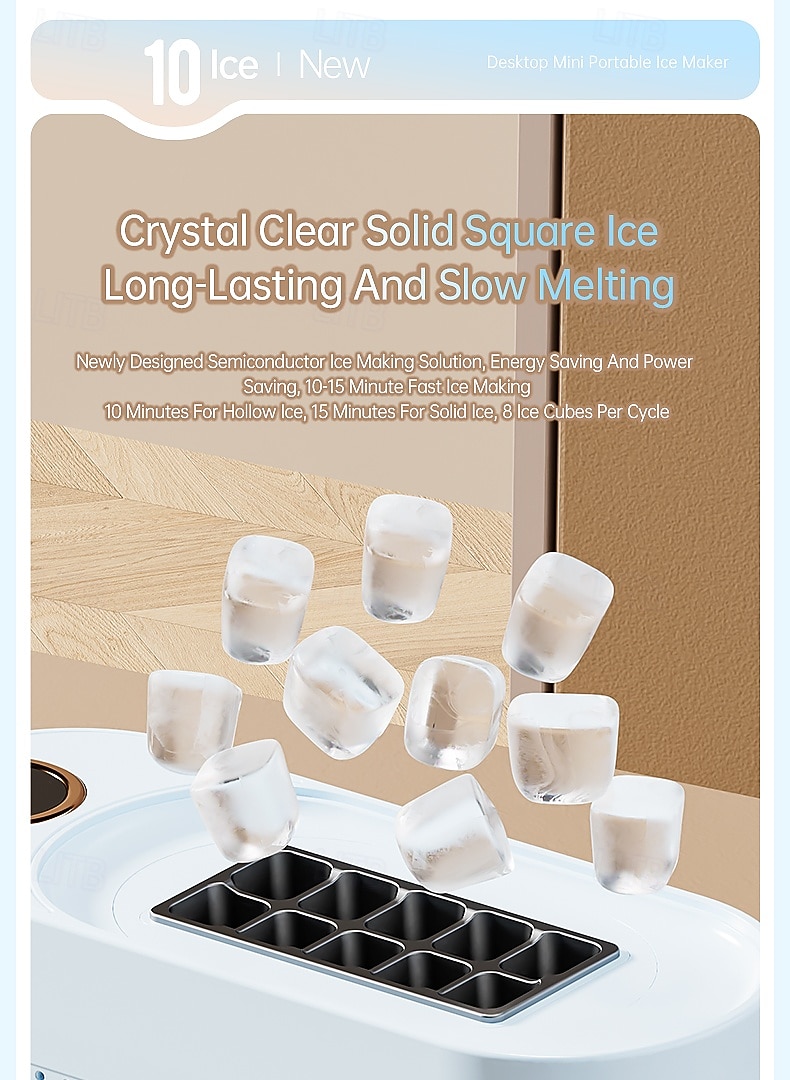 Миниатюрный портативный льдогенератор, настольный, быстрое приготовление льда за 10-15 минут, 8 твердых кубиков льда за цикл, компактный, небольшой, быстродействующий льдогенератор для дома, офиса, 2026 - $115.99 –P8