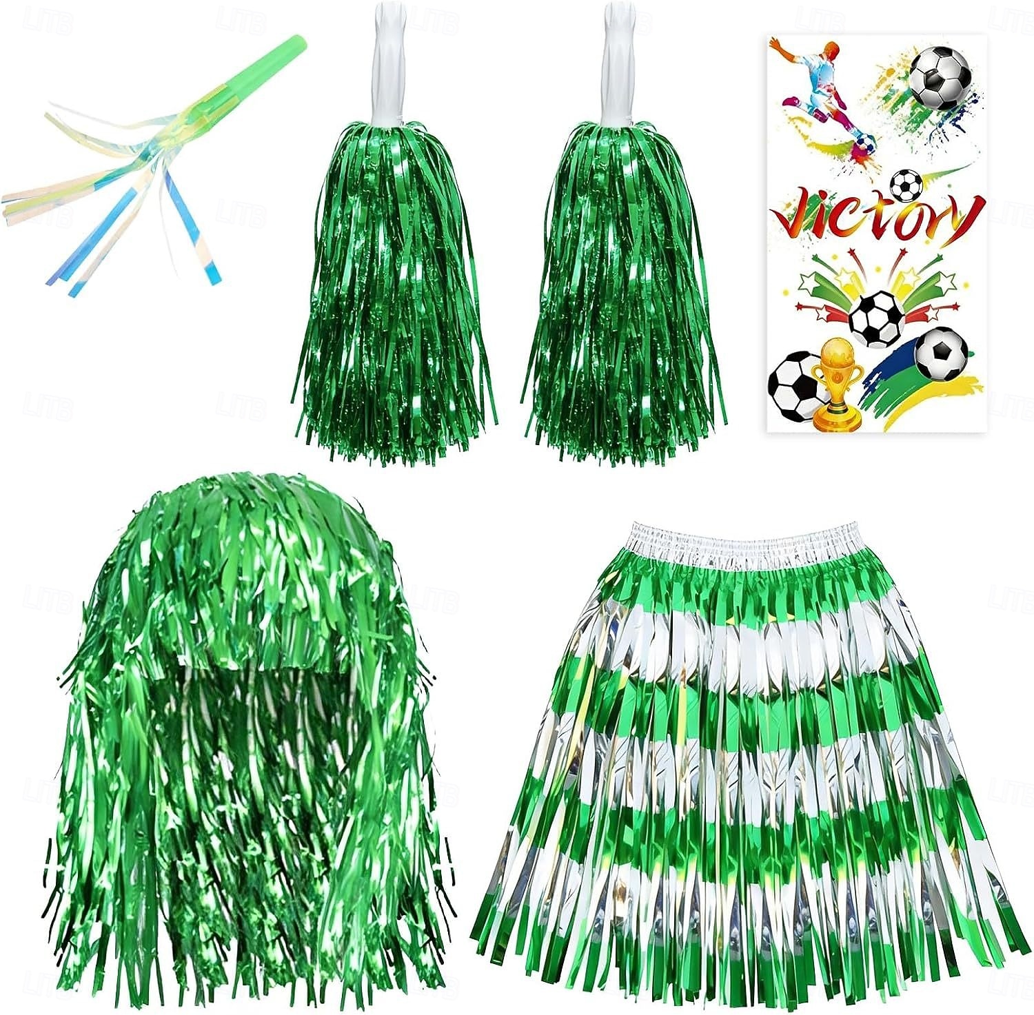 5pcs/set Soccer Summer Global Match Fan Gear Set, Wig Hat with Handheld Cheer Pom Poms, Football Fan Costume Accessories for Game Day Party Sports Events 2026 - $16.99 –P6