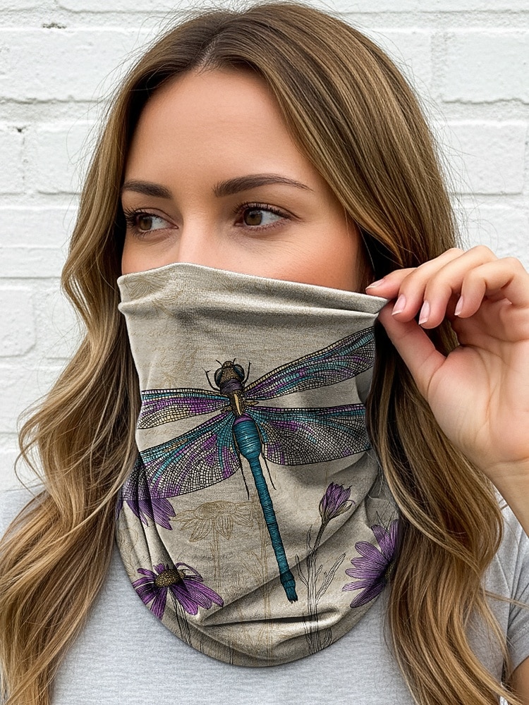 Damhatt i bohemisk polyester med trollslända- och blommönster, flerfärgad, multifunktionell halsduk, perfekt för vardagsbruk, semester och resor 2026 - $11.99 –P4