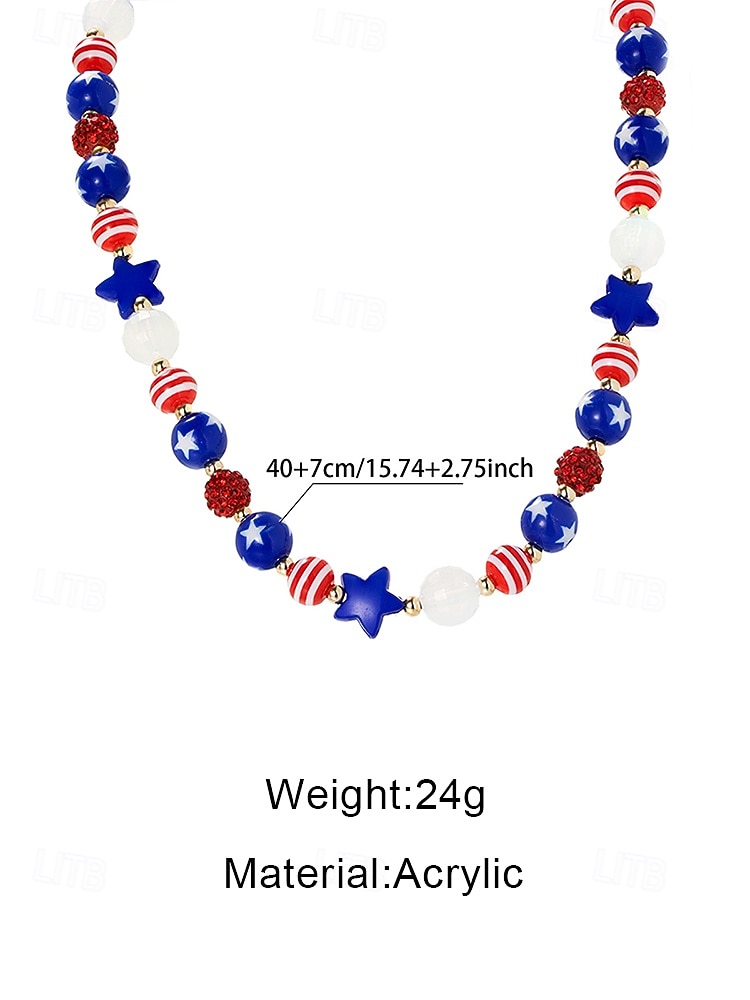 Women's Patriotic Resin Beaded Necklace Bracelet Set for US 250th Anniversary, Independence Day, Casual Daily Wear & Travel Vacation Jewelry 2026 - $11.99 –P9