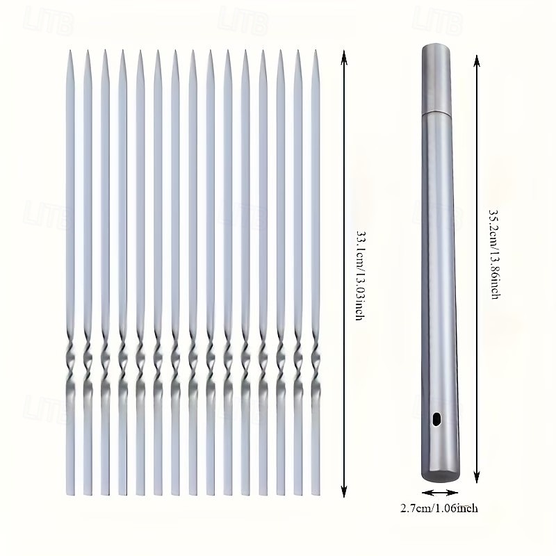 2026年 ステンレス製バーベキュー串51点セット（筒状の収納ラック付き）、再利用可能なグリル串、平型キャンプ用バーベキューフォーク、アウトドア調理器具、ピクニック用調理器具、バーベキューアクセサリー  コレクション – $19.99 –P4