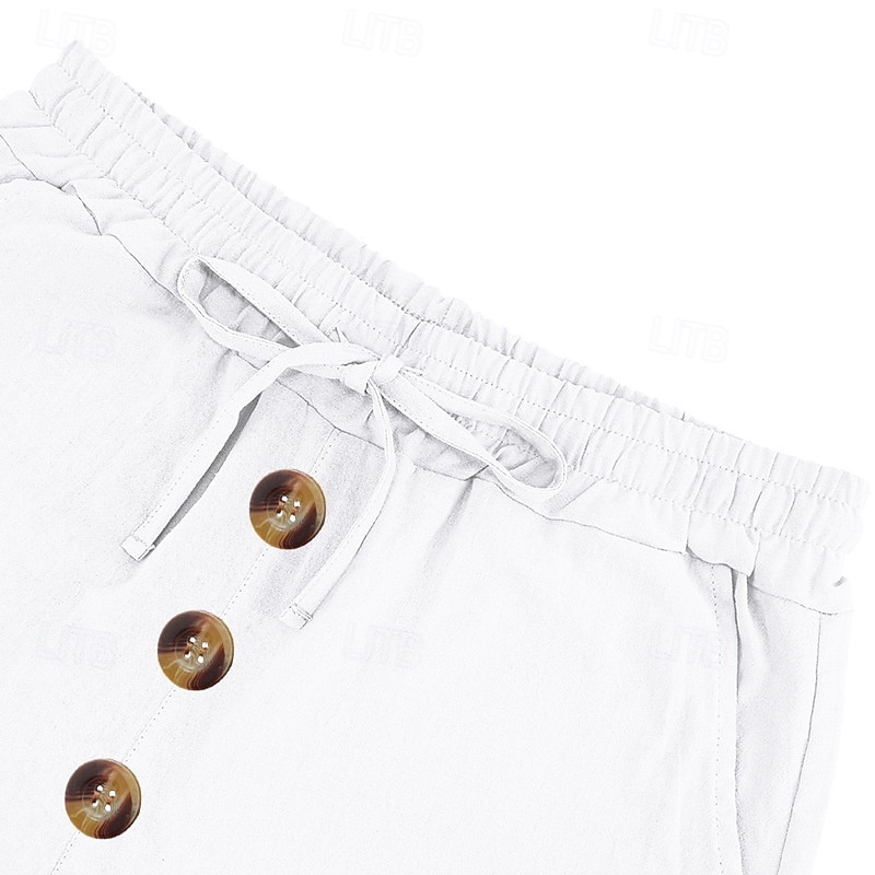 Men's Shorts Linen Shorts Summer Shorts Beach Shorts Drawstring Elastic Waist Buttons Plain Solid Comfort Breathable Knee Length Daily Outdoor Beach Vacation Fashion Black White Inelastic 2026 - $22.99 –P3
