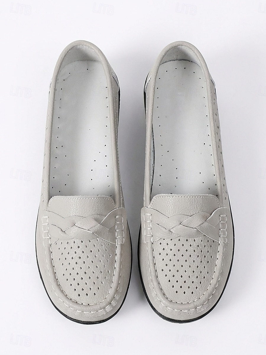 Mocassins perforés pour femmes - chaussures blanches confortables à enfiler avec détails tressés, parfaites au quotidien, au bureau et pour les sorties décontractées. de 2026 ? $24.99 –P1