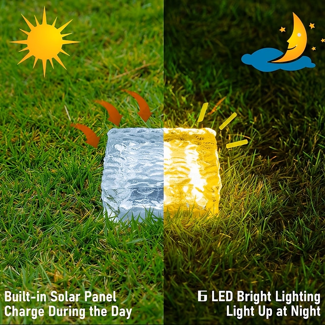 2/4 шт. уличных солнечных садовых светильников, водонепроницаемые светильники в виде ледяных кирпичей для двора, ландшафта, ступеней, дорожек, бассейнов, декоративные солнечные светильники для 2026 - $19.99 –P5