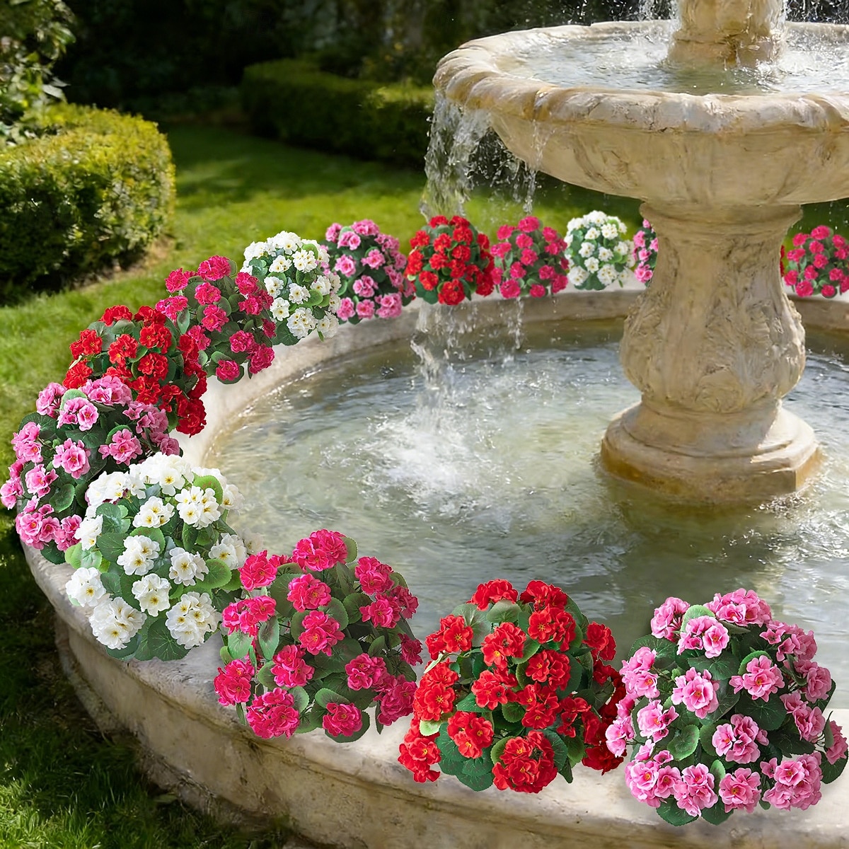 Paletto di fiori artificiali da 20 pollici per decorazioni esterne, gerani multicolore per giardino. &prato, plastica resistente che non sbiadisce, decorazione per tutte le stagioni del 2026 a $29.99 –P5