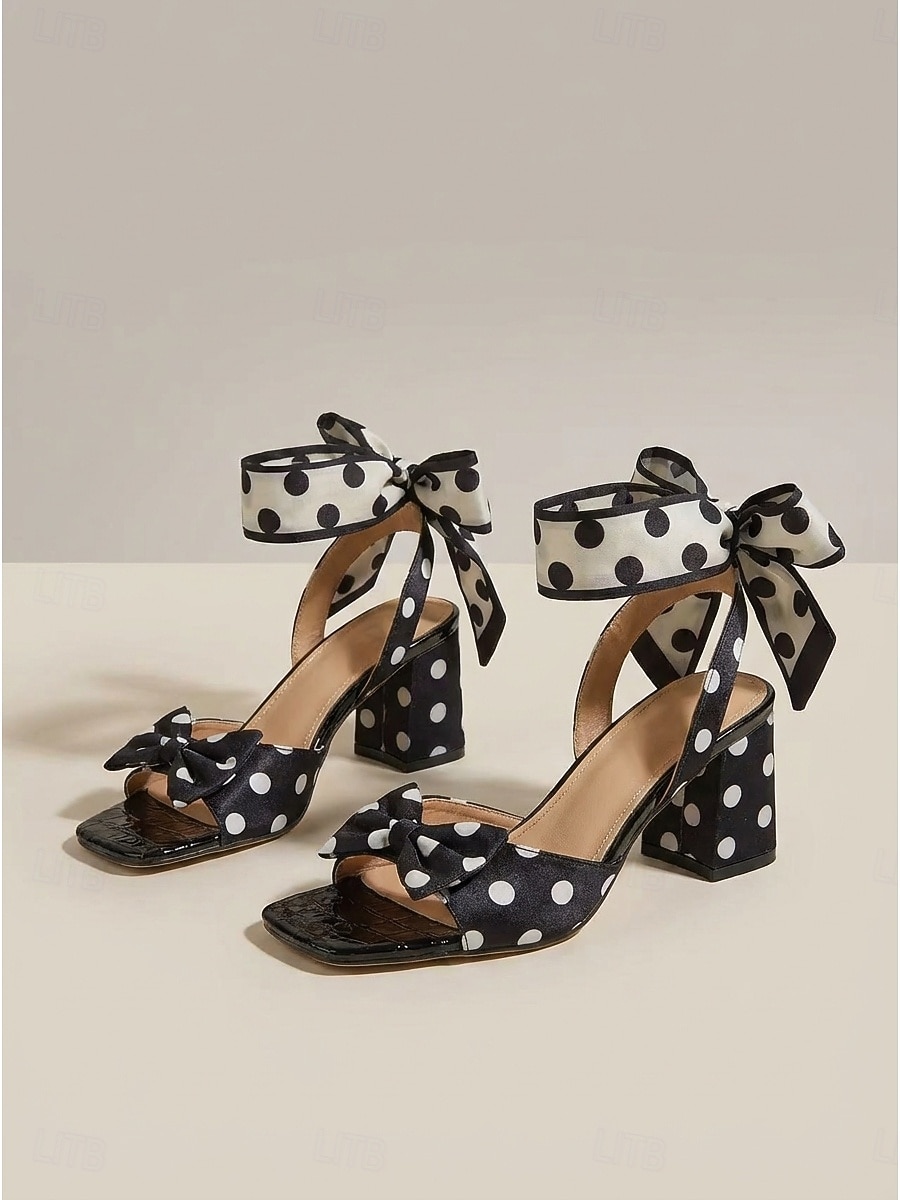 Γυναικεία ρετρό πουά σανδάλια της δεκαετίας του 1950 - μαύρα &λευκές γόβες με ψηλό τακούνι και κορδέλα στον αστράγαλο &λεπτομέρεια φιόγκου για vintage πάρτι &ρετρό εκδηλώσεις 2026 - $46.99 –P3