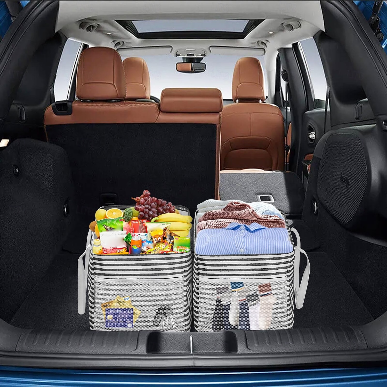 حقيبة تسوق كبيرة قابلة لإعادة الاستخدام سعة 38 لترًا مزودة بإطار سلكي &حقيبة تسوق قابلة للطي مع مقابض، مثالية للتخزين والنزهات والشاطئ وغسيل الملابس &منظم صندوق السيارة 2026 - $22.99 –P3