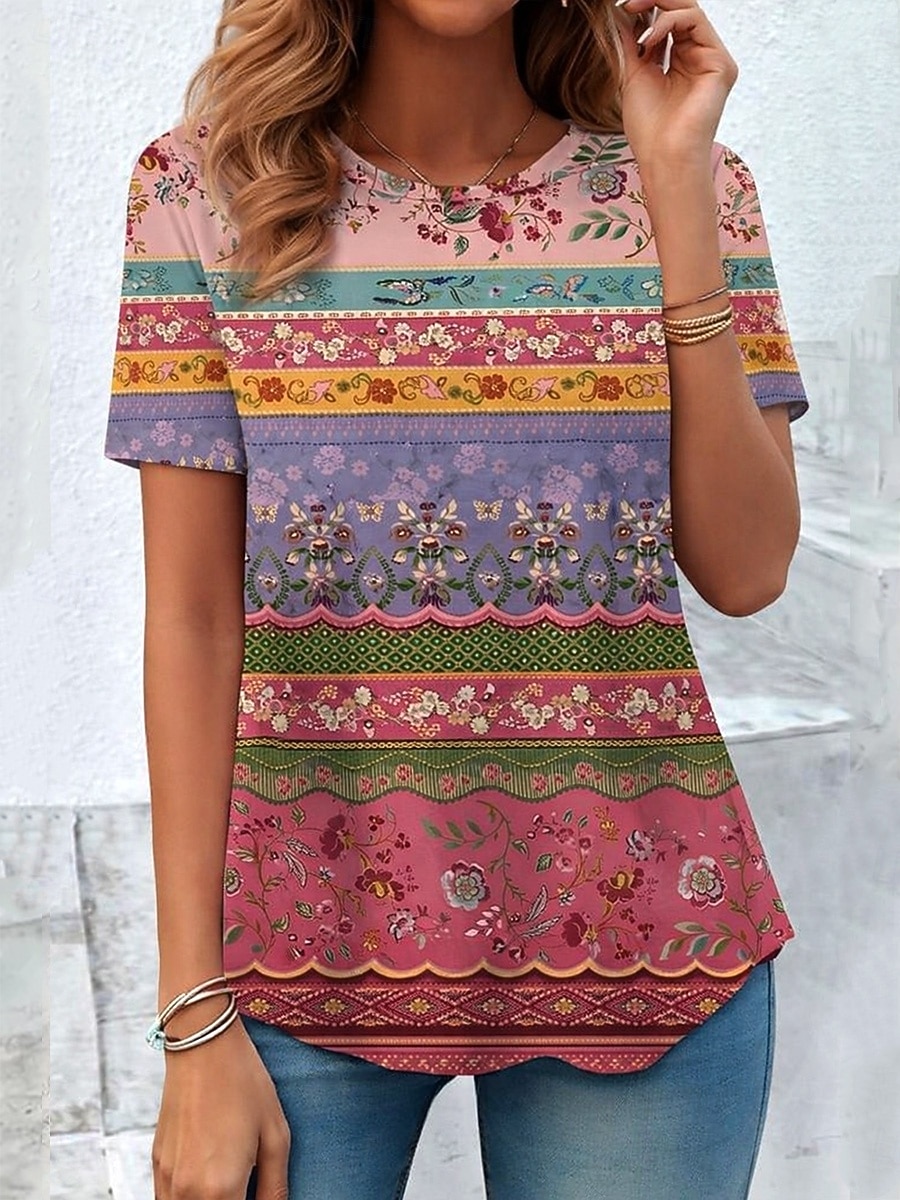 Damskie Podkoszulek Nadruk Graficzny Gradient Elegancja Zabytkowe Elegancki Krótki rękaw Długi rękaw Półgolf Zwykłe topy Codzienny Biały Żółty Jasnozielony Rumiany róż Ciemnozielony Lato Wiosna 2026 - $7.99 –P8