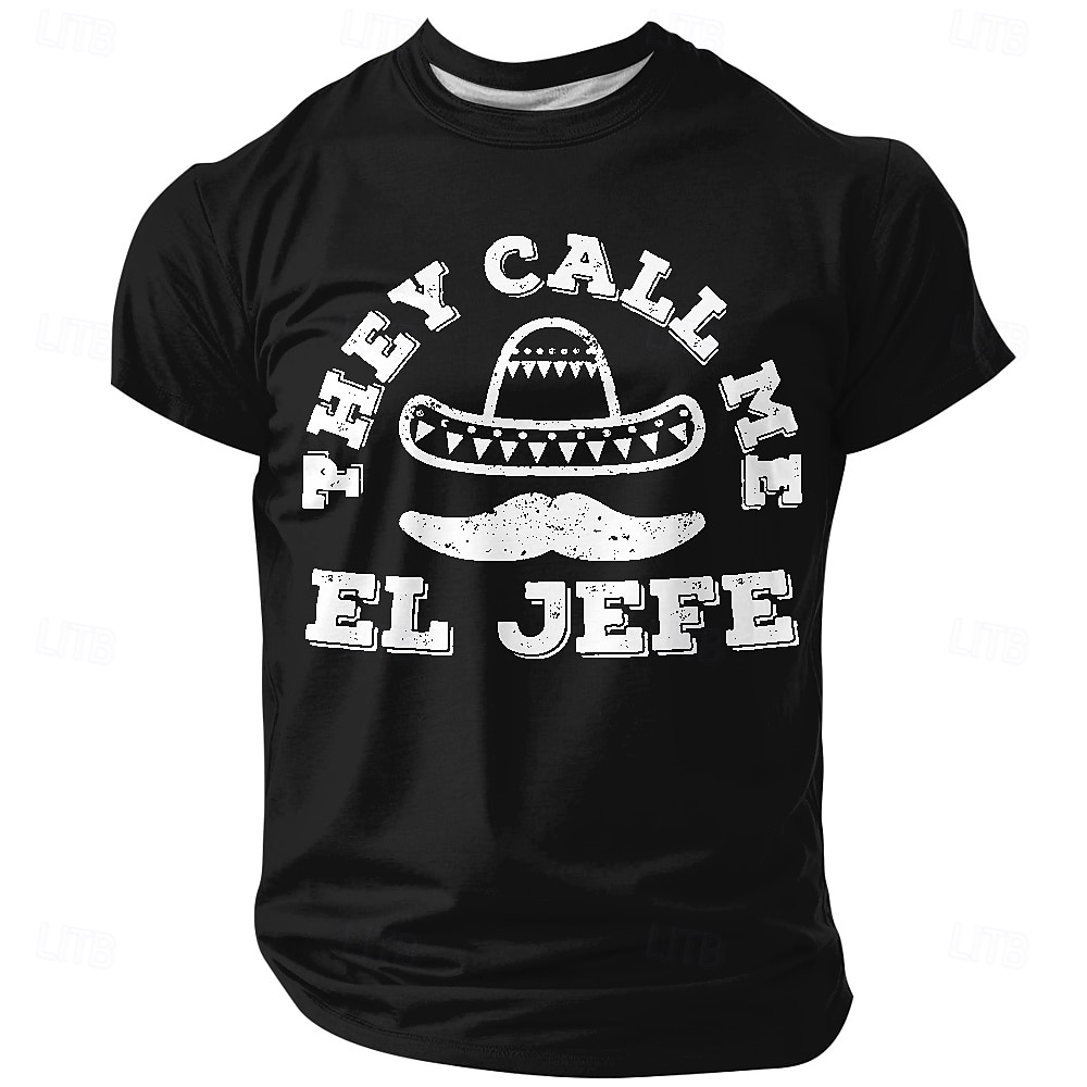 Cinco de Mayo Men's They Call Me El Jefe Funny T-Shirt Mexican Sombrero Mustache Graphic Short Sleeve Crew Neck Casual Top Fiesta Designer Clothing Apparel S M L XL XXL XXXL 2026 - $21.99 –P5